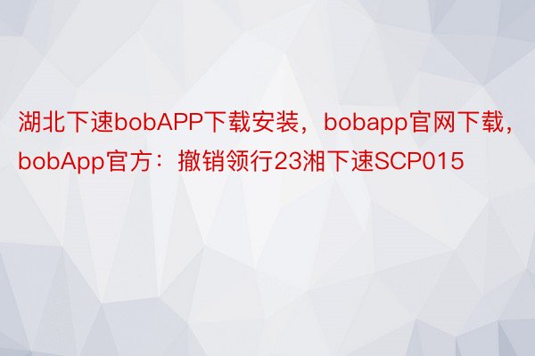湖北下速bobAPP下载安装，bobapp官网下载，bobApp官方：撤销领行23湘下速SCP015